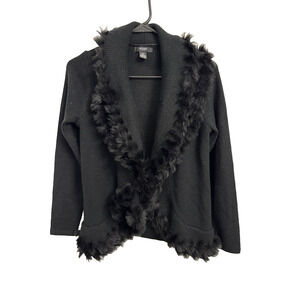 Alfani Petite Women's Sm Black Faux Fur Cardigan‎ Sweater Occasion Glam Holiday